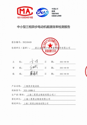 電（diàn）機能效報告（gào）YE3-180M1-2